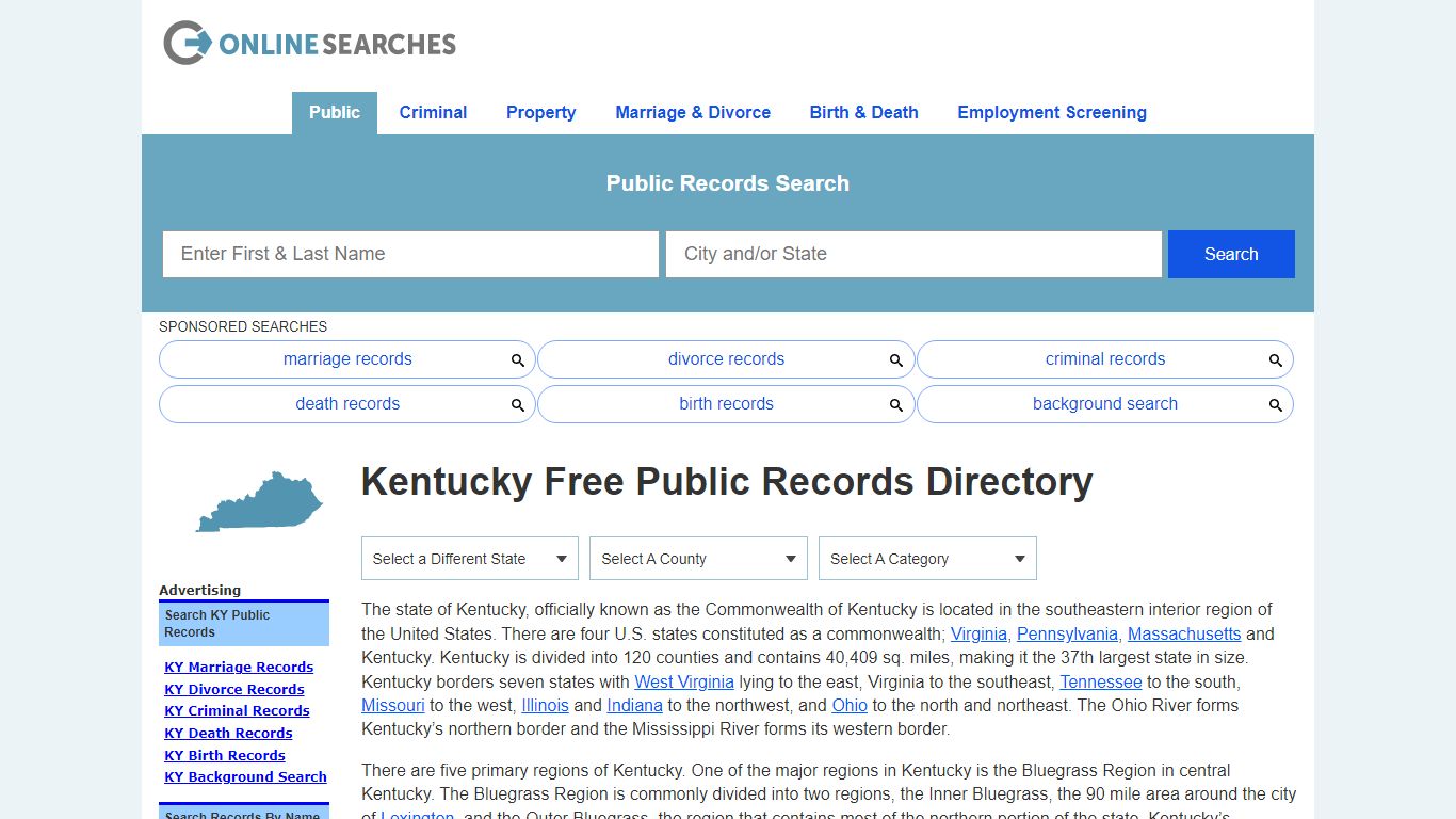 Kentucky Free Public Records Directory - OnlineSearches.com